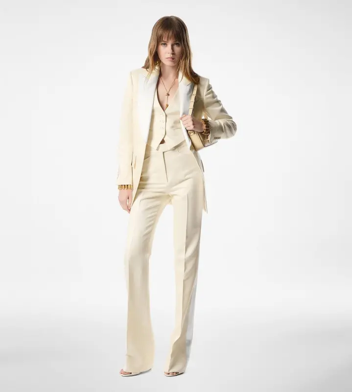 LUSTROUS BARATHEA SILK WOOL WAISTCOAT MORNING WHITE online